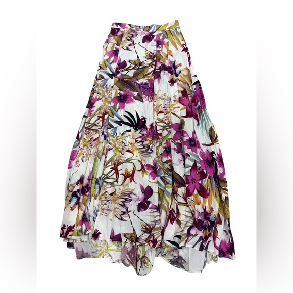 Walker & Wade Tropicana Fuchsia Floral Maxi Hi Lo Skirt Pull On Resort Wear XS - Picture 2 of 7